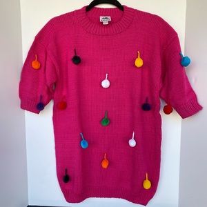 NEW 90’s Vintage Fun Pom Pom Short Sleeve Sweater